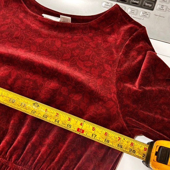 VTG Vermont Country Store Burgundy Velvet Burnout Floral Midi Dress Large Modest - Picture 7 of 9